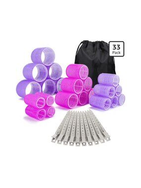 33-Piece Hair Roller Set with Clips & Storage Bag for Long Medium & Short Hair
